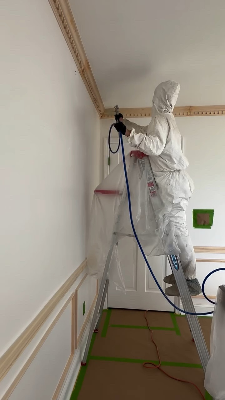 Everything was going too smoothly… until my paint sprayer turned on me. 🤦‍♀️ One wrong-way nozzle and suddenly I’m pressure-washing primer onto my dentil molding and wiping drips for hours. A humbling moment in an otherwise dreamy transformation.

The silver lining? I’m using the new flat eggshell finish  @farrowandball for my topcoat and it’s going to be my saving grace. I used the same finish in my primary bathroom and loved how durable it was, but it’s also soft enough to help disguise those tiny primer mishaps I definitely didn’t catch. A win for both beauty and forgiveness.

For the trim work and walls I went with Joa’s White - the perfect saturated warm cream that’s already making me swoon. For the ceiling I went a couple shades lighter with the color Dimity and it’s proving to be the perfect compliment. 

Every DIYer has their fair share of mistakes, even if they’re embarrassing to share publicly. What’s your take on this? Do you want to see more of the real mistakes… or just the satisfying reveals?

Tell me below 👇 and follow for the next update — the wallpaper moment is coming and it’s a big one!

#homeoffice #diy #farrowandball #homeimprovement #painting #renovation #transformation #oneroomchallenge #progressnotperfection

Moody | Cozy | Cozy Interiors | Moody Aesthetic | Secondhand | vintage | home improvement | renovation | traditional | interior design | design inspo | home decor | antiques | thrifted finds | collected home | thrifting | affordable decor | DIY | facebook marketplace | FBMP | estate sales | sustainable | upcycle | Nashville