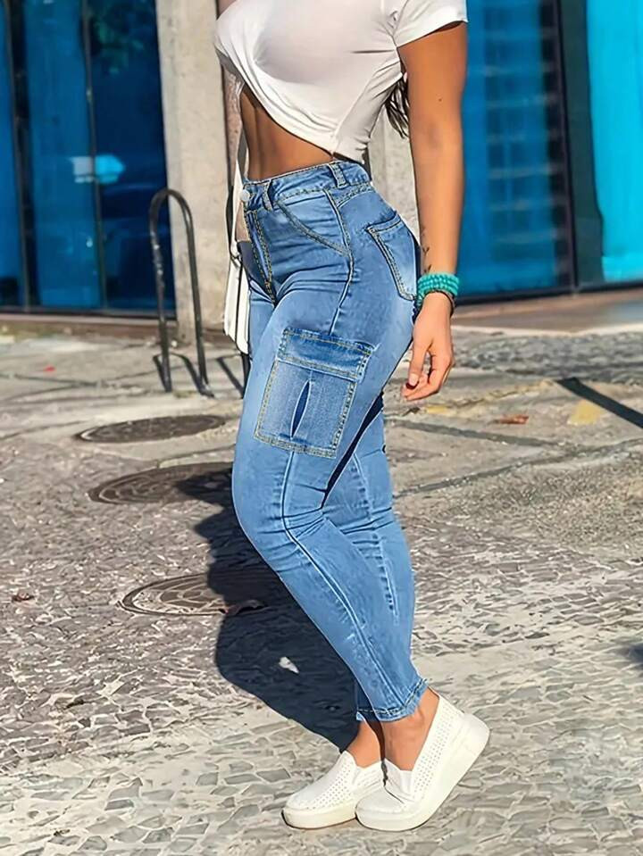 Flap Pocket Side Cargo Jeans | SHEIN