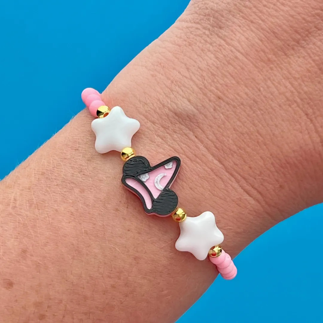 Pink Sorcerer Mickey Hat and Stars Beaded Bracelet - Etsy | Etsy (US)