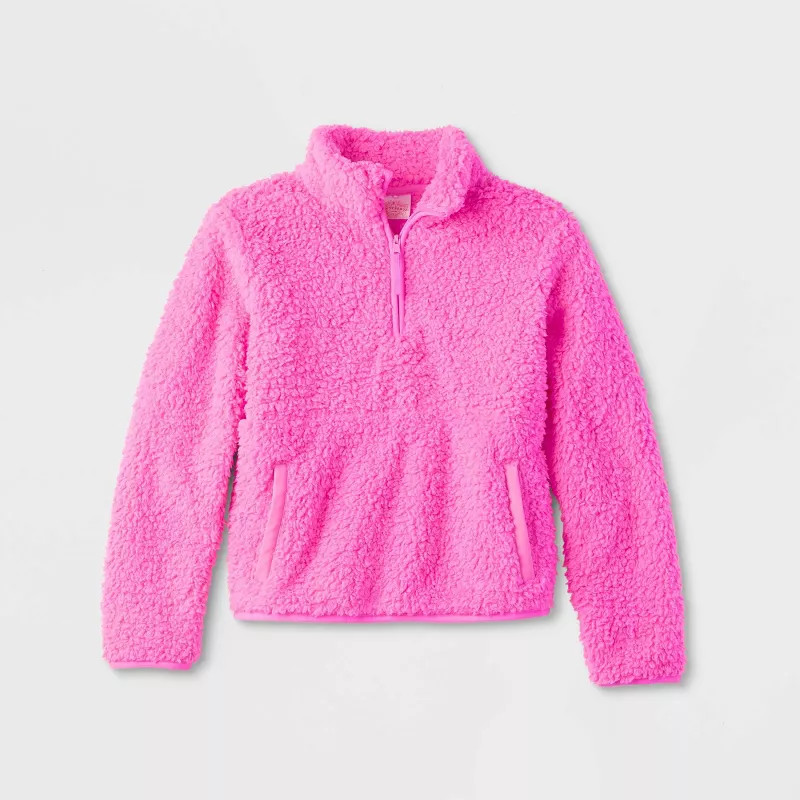 Kids' Faux Shearling Matching Family Half Zip-Up Pullover - Wondershop™ Pink | Target