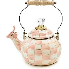 MACKENZIE-CHILDS Whistling Tea Kettle, Pink-and-White Rosy Check | Amazon (US)