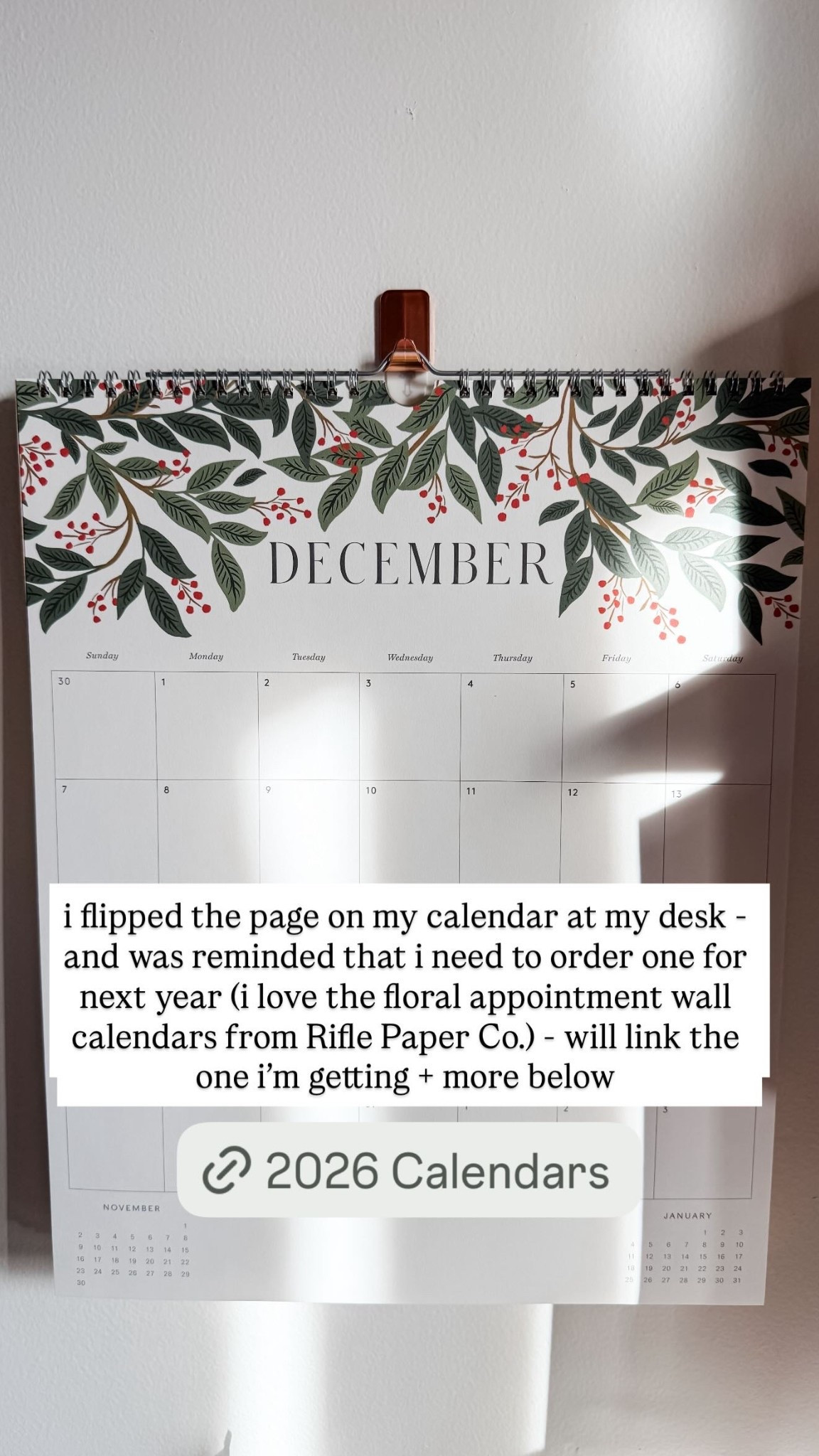 i flipped the page on my calendar at my desk - and was reminded that i need to order one for next year (i love the floral appointment wall calendars from Rifle Paper Co.) - will link the one i’m getting + more below