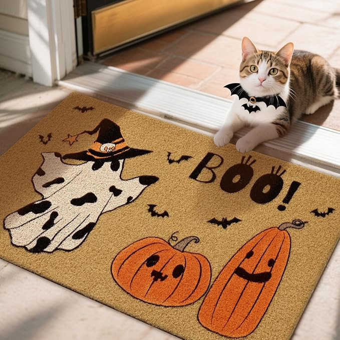ASPMIZ Halloween Door Mat Outside Entrance, Spooky Pumpkin Coir Front Doormat Welcome Mat Non Sli... | Amazon (US)