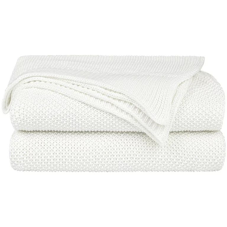 Unique Bargains Pure Cotton Soft Cable Knit Throw Blanket White 50" x 60" | Walmart (US)