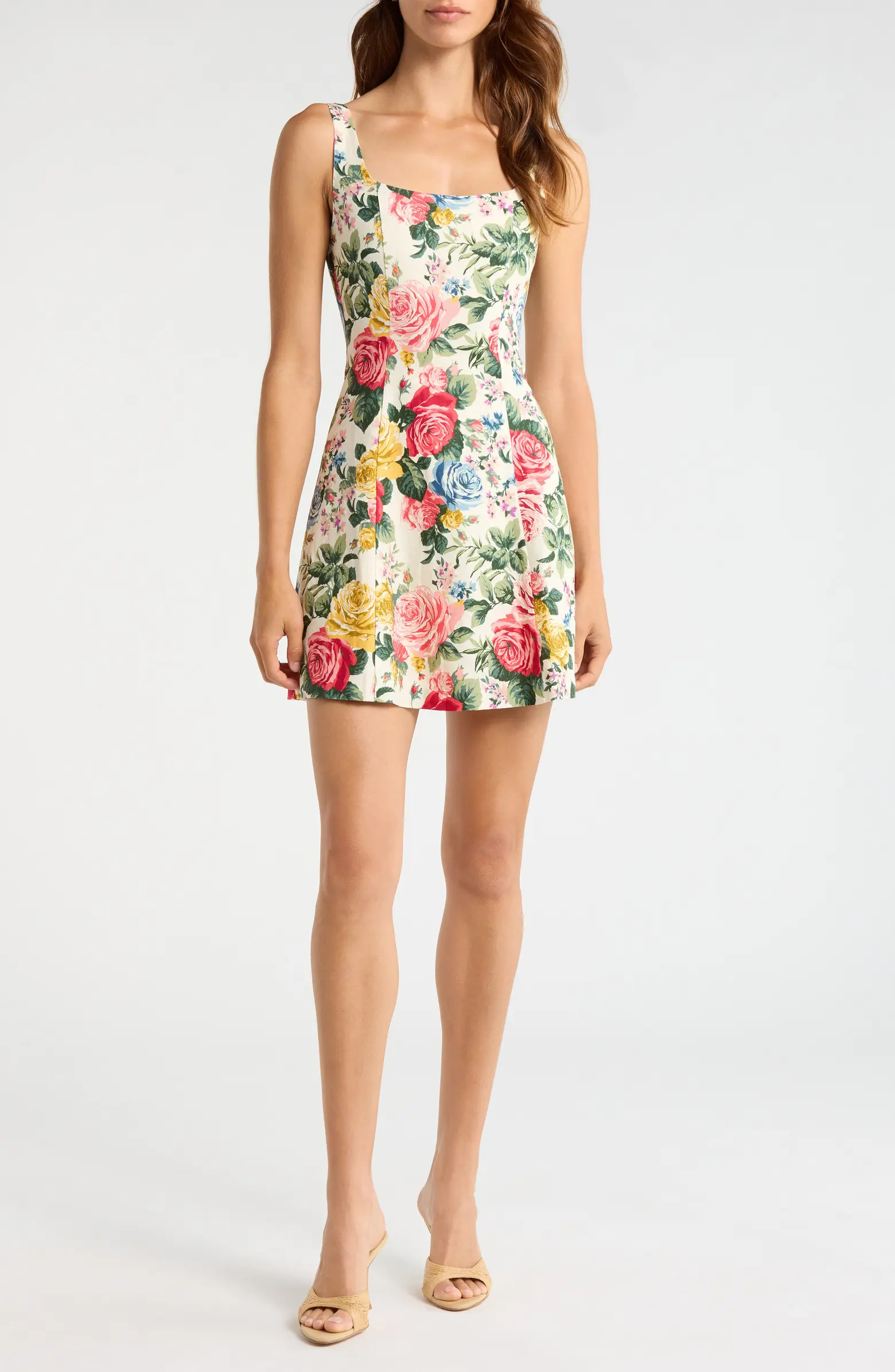 WAYF Rosemary Floral Linen Blend Minidress | Nordstrom | Nordstrom