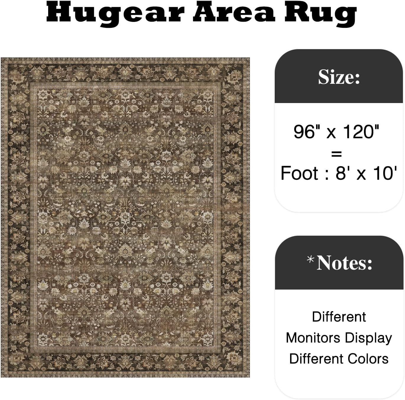 HUGEAR 8x10 Machine Washable Rugs Brown Hallway Large Area Rug Indoor Accent Rug Floral Low Pile ... | Amazon (US)