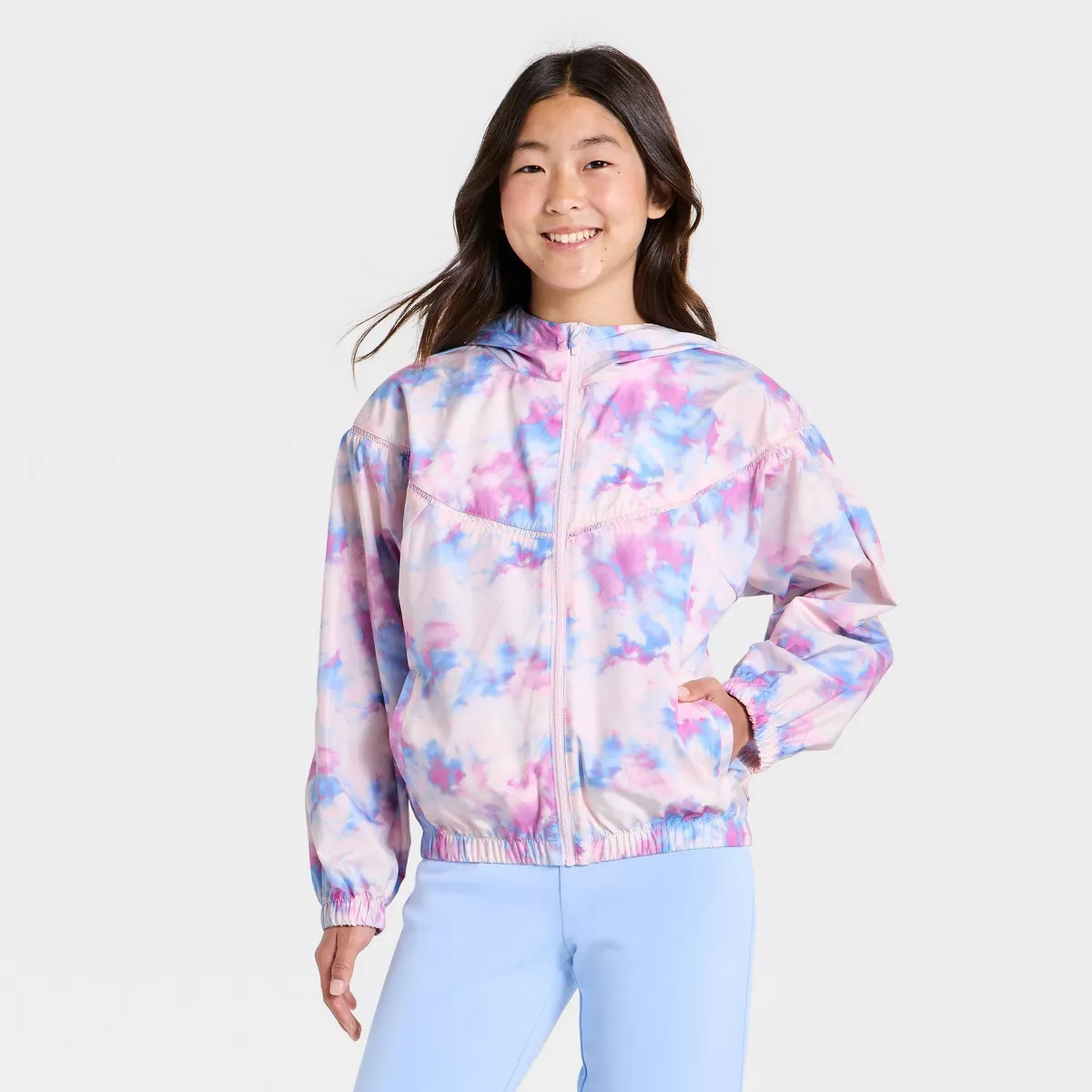 Girls' Hooded Lightweight Woven Jacket - All In Motion\u2122 Pink XS | Target