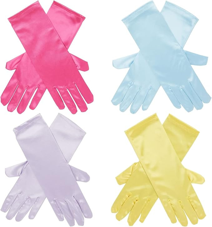 Amazon.com: Juvale 4 Pairs Satin Princess Gloves for Little Girls, Dress Up Costumes for Tea Part... | Amazon (US)