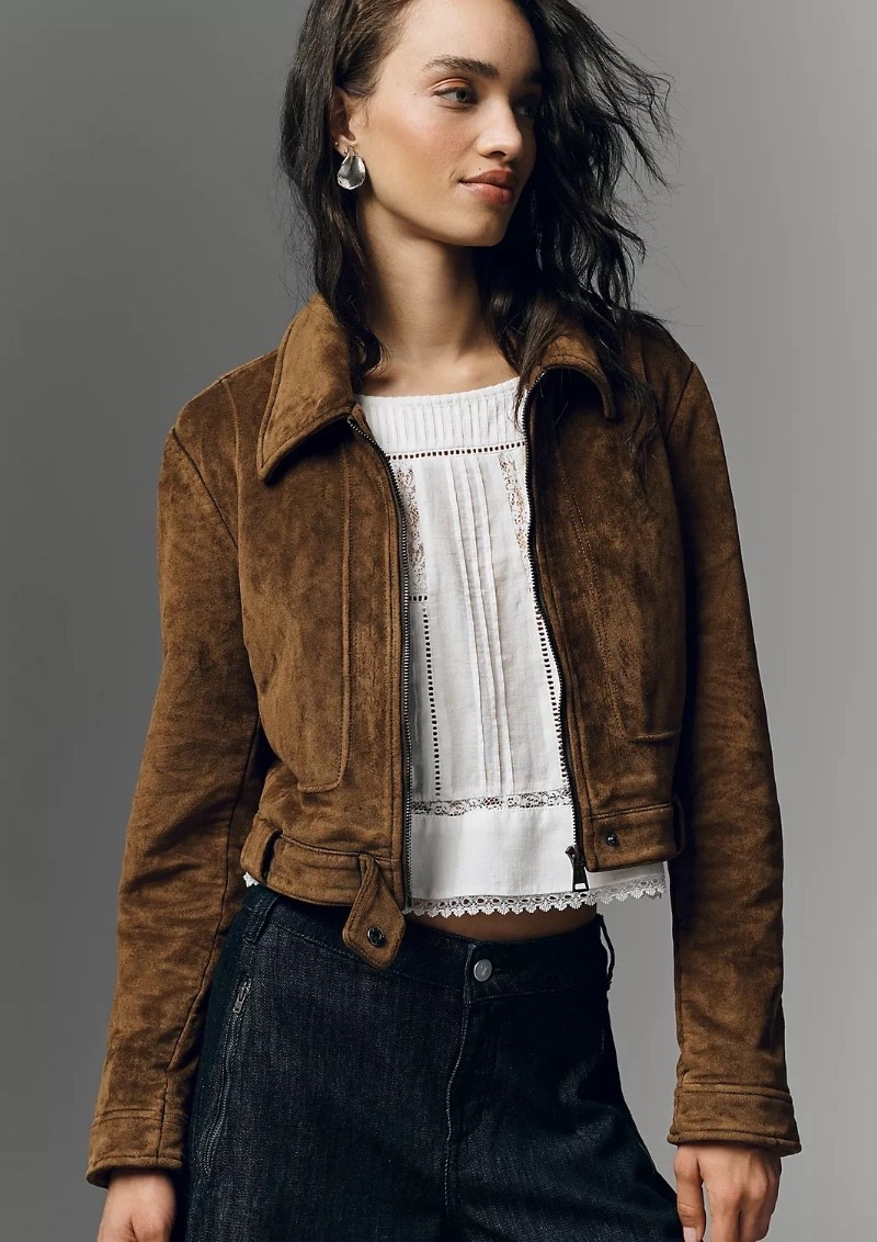 Pilcro Faux Suede Shrunken Moto Jacket