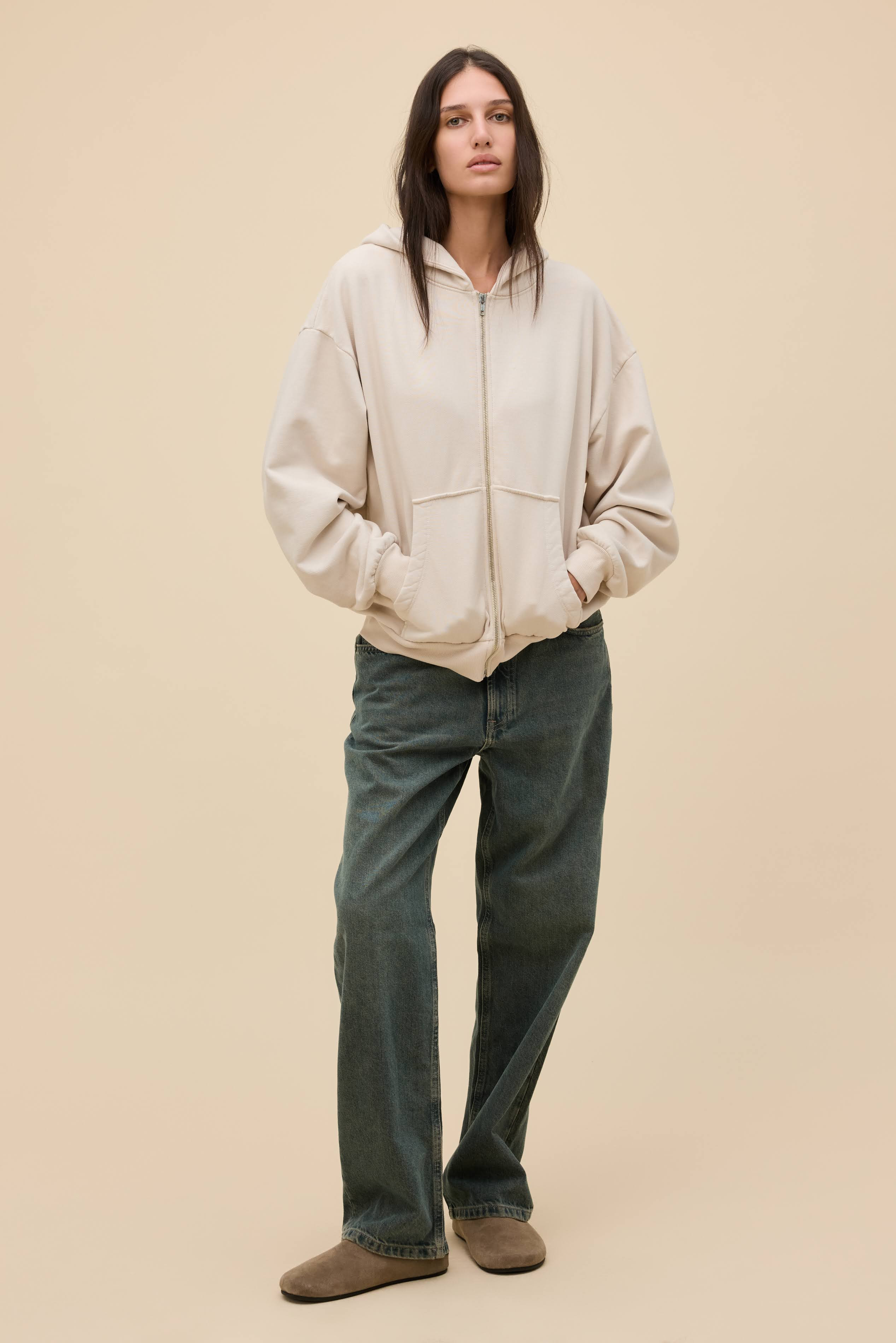 Solid Zip-Up Oversized Hoodie | Daydreamer