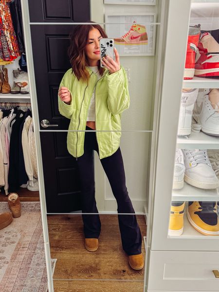 FP inspired jacket wearing a size small! use code COZY30 for 30% off  I prefer more length on my flare leggings, wearing the size small long💚 tee is true to size 

#LTKfamily #LTKfindsunder100 #LTKover40