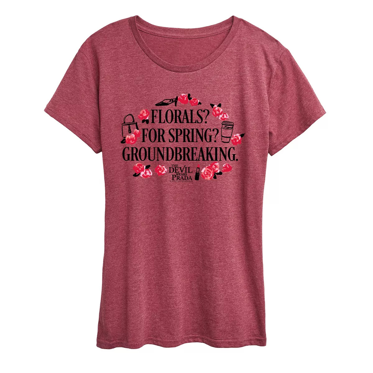 Women's The Devil Wears Prada Florals For Spring Short Sleeve Graphic T-Shirt - Heather Burgundy ... | Target