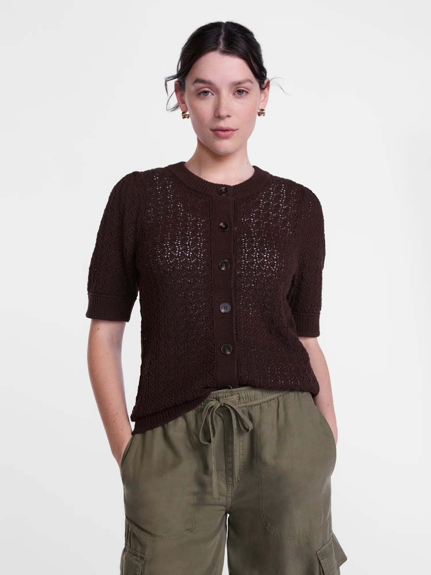 Scenario Women's and Women's Plus Crewneck Cardigan with Short Sleeves, Lightweight, Sizes XS-4X | Walmart (US)