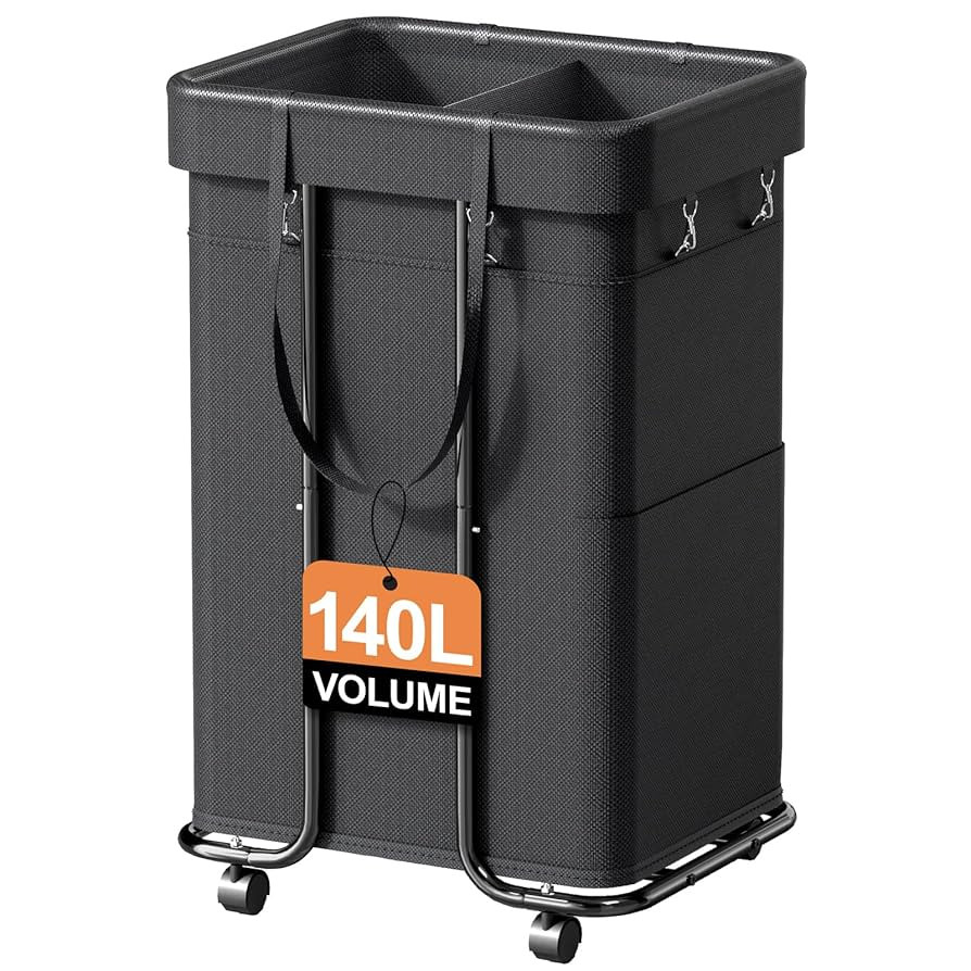 140L Laundry Basket with Wheels, Rolling Laundry Basket with Metal Frame and Removable Bag, 2 Sec... | Amazon (US)