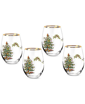 Spode Christmas Tree Stemless Wine Glasses, Set of 4 - Macy's | Macy's