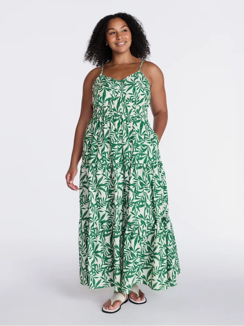 Time and Tru Women's Sleeveless Tiered Cotton Maxi Dress, Sizes XS-XXXL - Walmart.com | Walmart (US)
