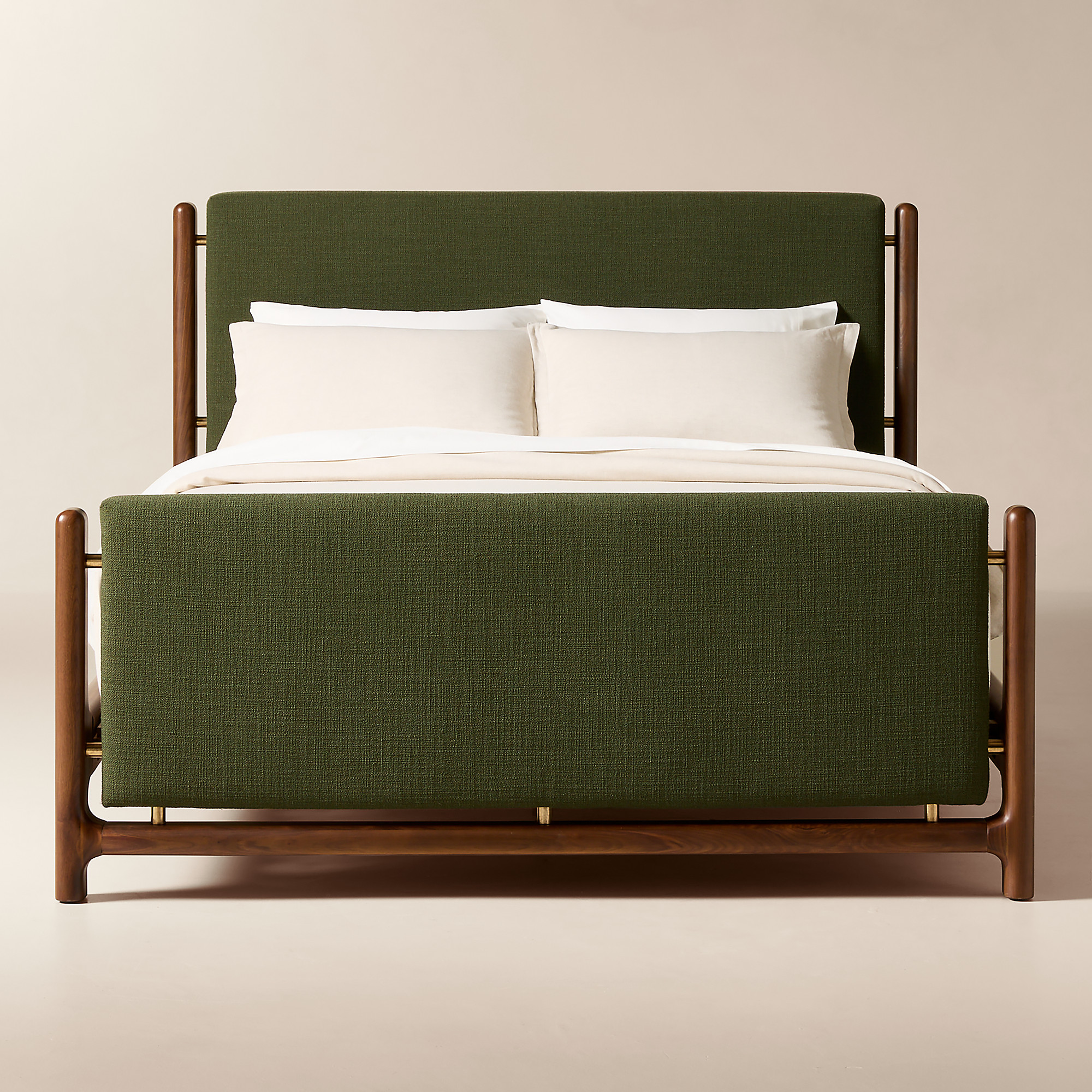 Tavola Walnut and Green Upholstered King Bed | CB2 | CB2