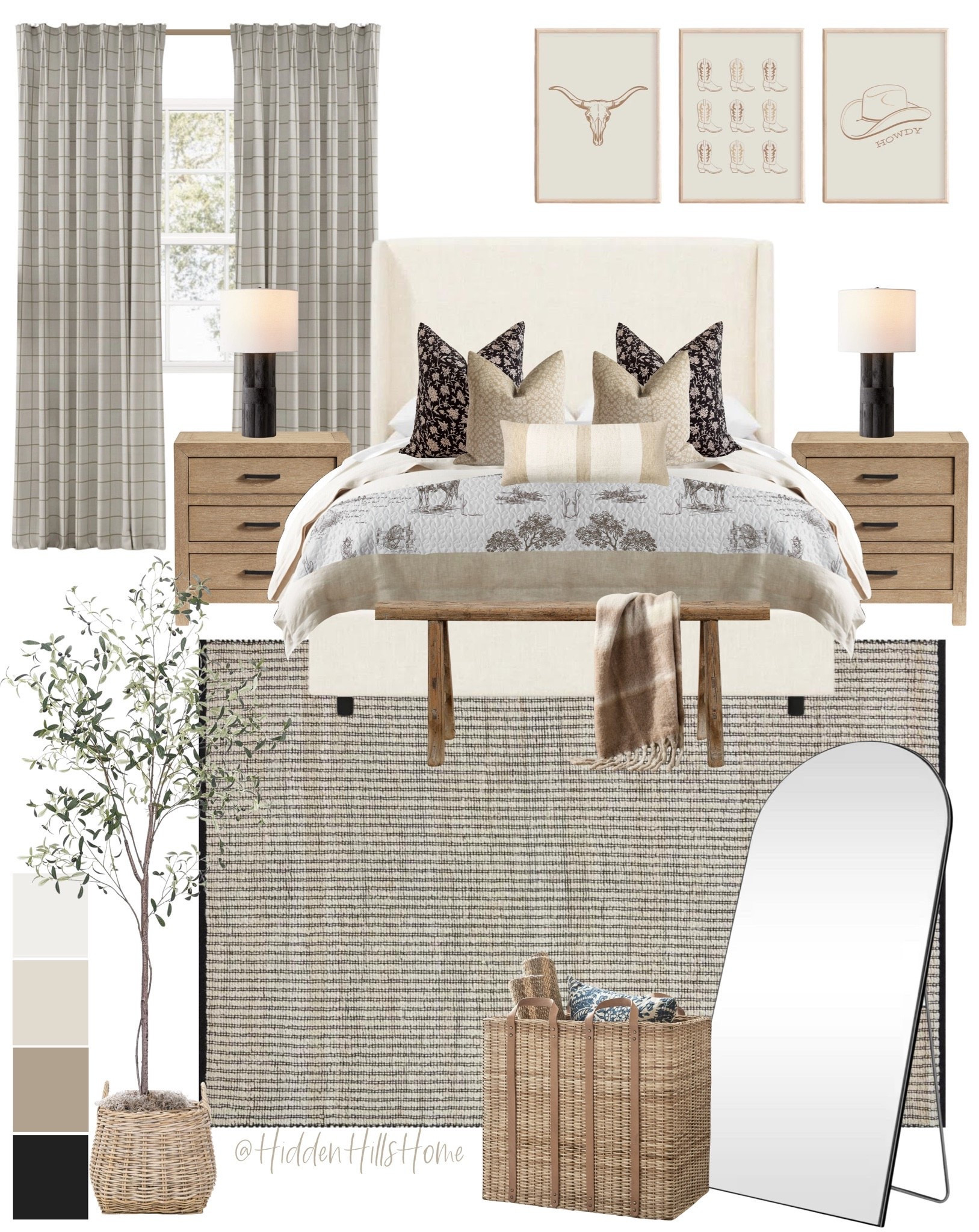 Chic cowgirl inspired bedroom, bedroom decor ideas, western inspired modern bedroom mood board, bedroom design #bedroom

#LTKHome #LTKSaleAlert