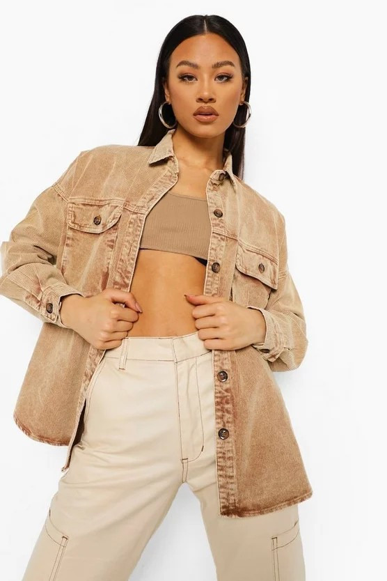 Washed Cord Oversized Shirt | Boohoo.com (US & CA)