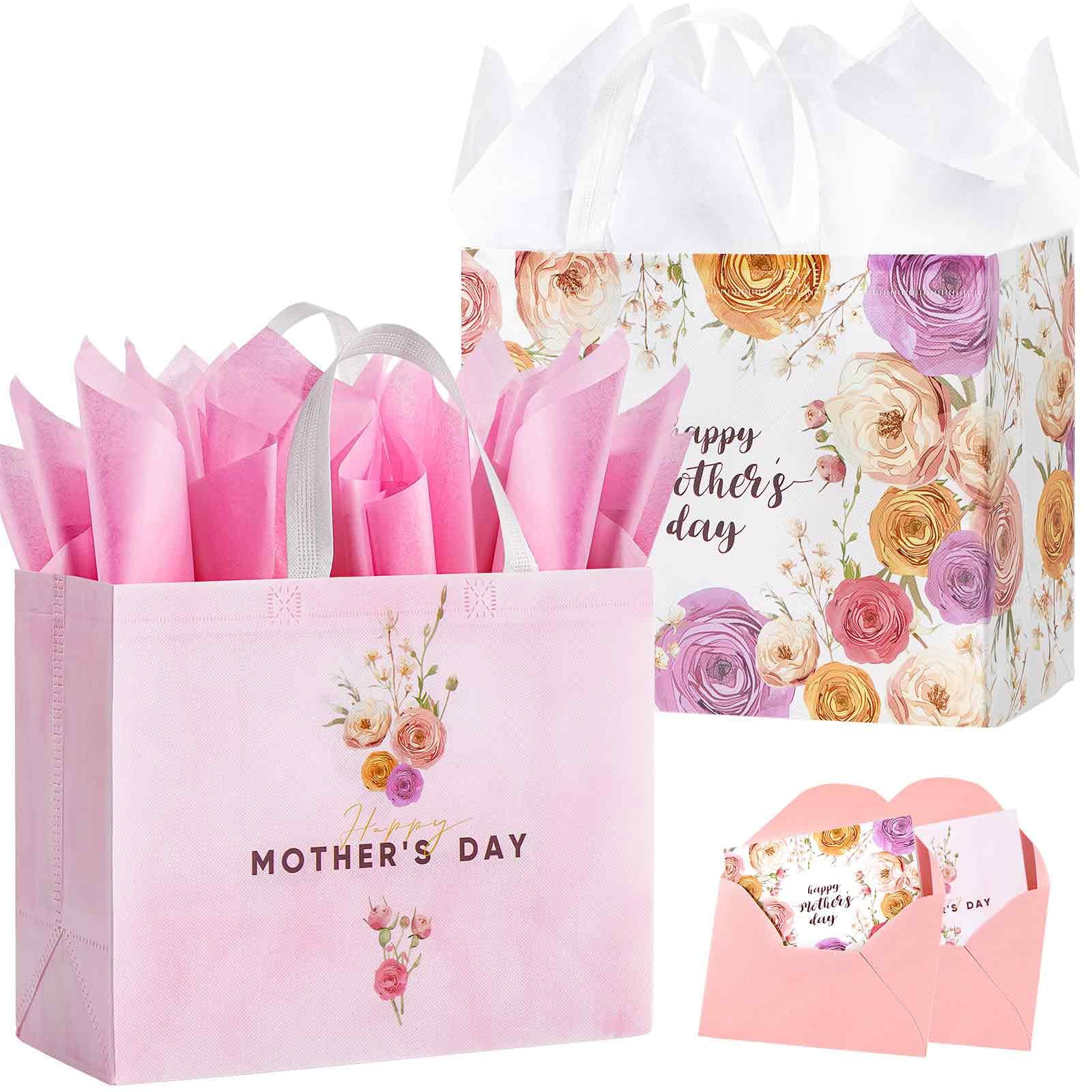 STYPOP 2 Pack 13" Large Mothers Day Gift Bags with Tissue Paper, Reusable Non-Woven Pink Gift Bag... | Amazon (US)
