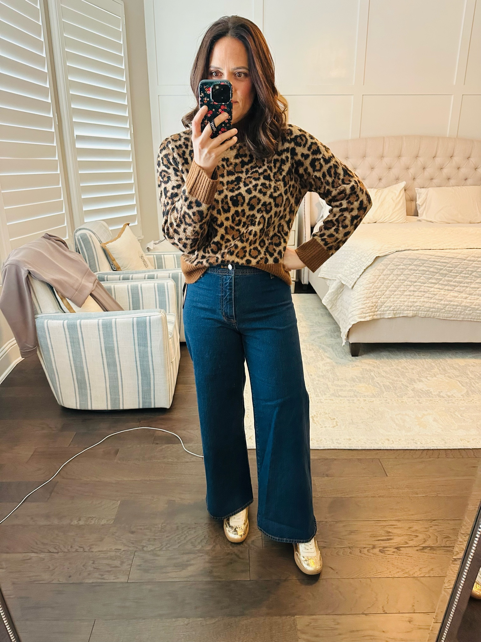 Leopard sweater - tts 
Wide leg $30 denim - high waisted - new colors - target jeans - SIZE UP ONE SIZE 
GOLD sneakers tts

#LTKSaleAlert #LTKSeasonal #LTKOver40