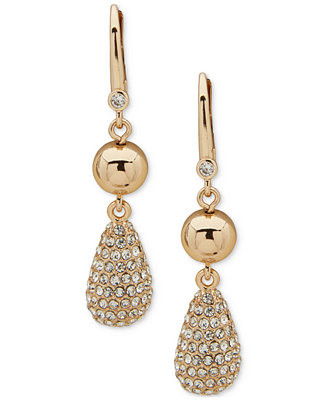 Gold-Tone Crystal Teardrop Double Drop Earrings | Macy's