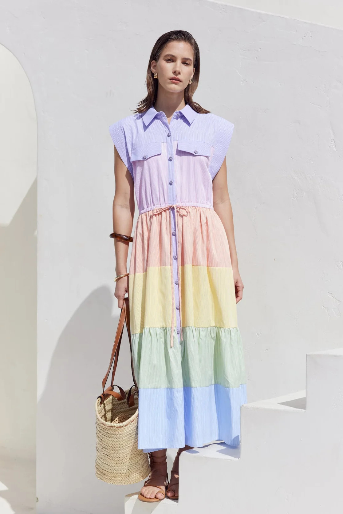 Colorblock Shirt Midi Dress | English Factory