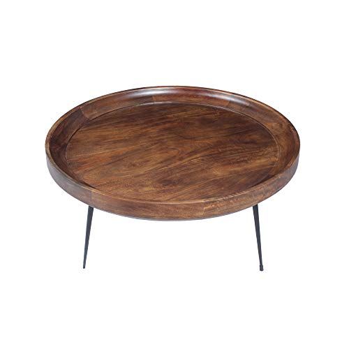 The Urban Port Round Mango Wood Coffee Table with Splayed Metal Legs, Brown and Black | Amazon (US)