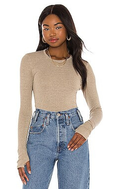 Enza Costa Lurex Rib Long Sleeve Fitted Crew Top in Gold from Revolve.com | Revolve Clothing (Global)