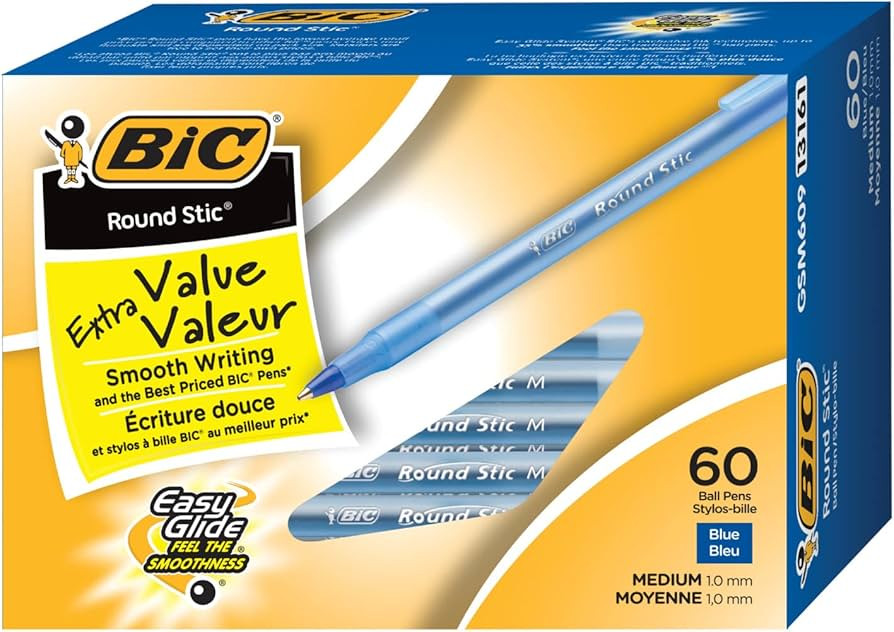 BIC Round Stic Extra Life Ballpoint Pens, Medium Point (1.0mm), Blue, 60-Count Pack, Flexible Rou... | Amazon (CA)