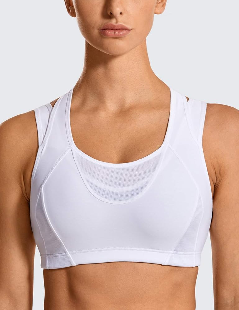 SYROKAN Women's Sports Bra High Impact Support Racerback Bounce Control Wirefree Mesh Workout Top | Amazon (US)