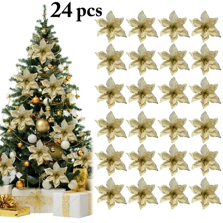 24Pcs 5.91" Glitter Artificial Christmas Flowers Wedding Christmas Tree Wreaths Ornament Indoor C... | Walmart (US)