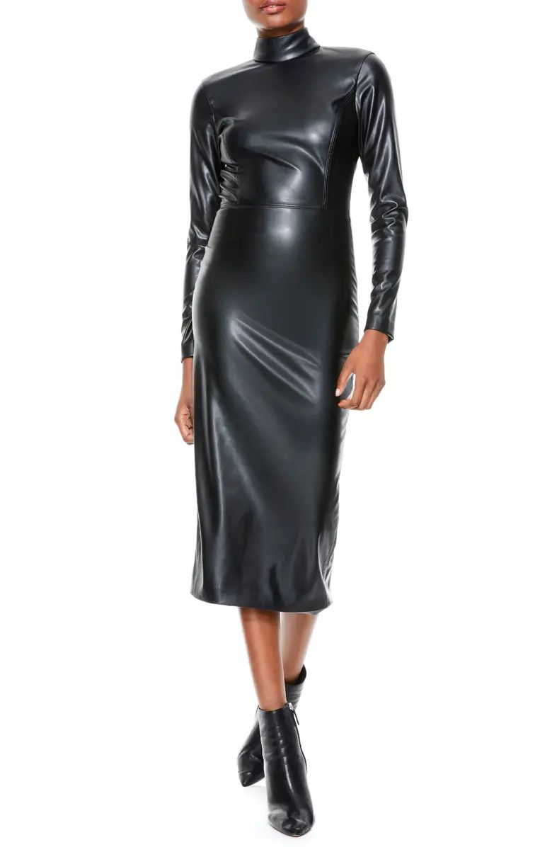 Delora Long Sleeve Faux Leather Midi Dress | Nordstrom