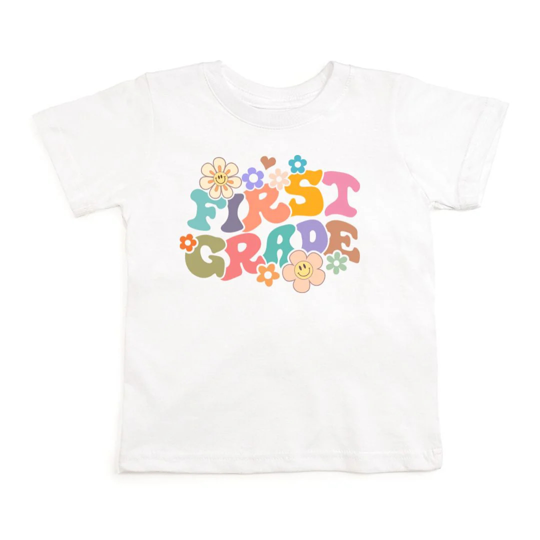 First Grade Retro Short Sleeve T-Shirt - White | Sweet Wink