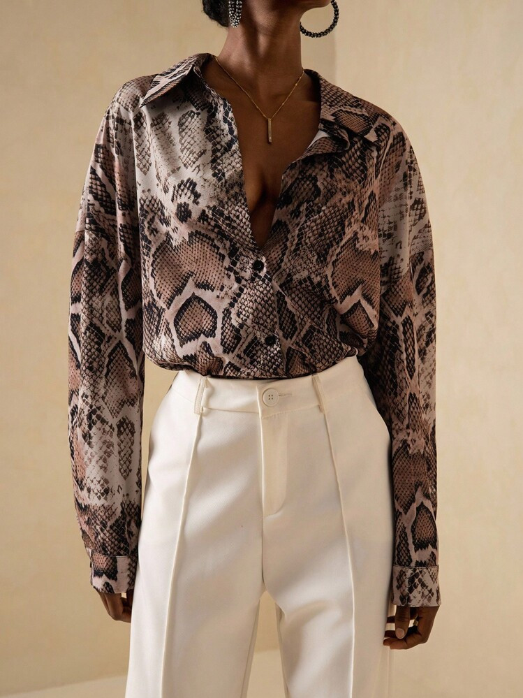 Vesra Women's Minimalist Snake Skin Print Long Sleeve Shirt, Commuter Style | SHEIN