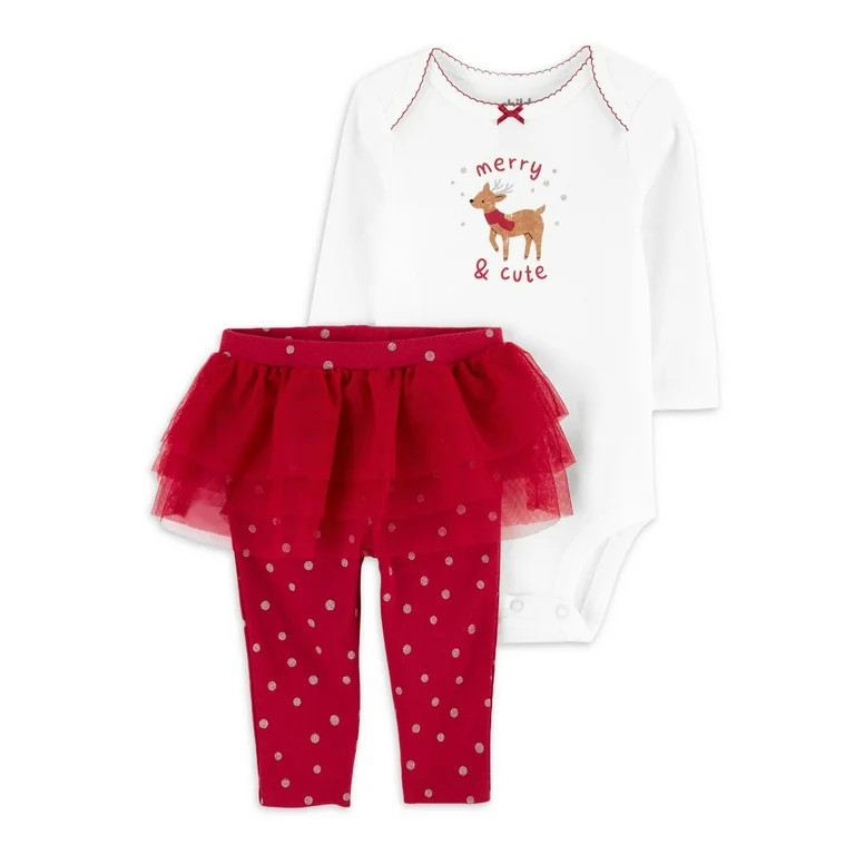 Carter's Child of Mine Baby Girl Christmas Bodysuit and Pants Set, 2-Piece, Sizes Preemie-12 Mont... | Walmart (US)