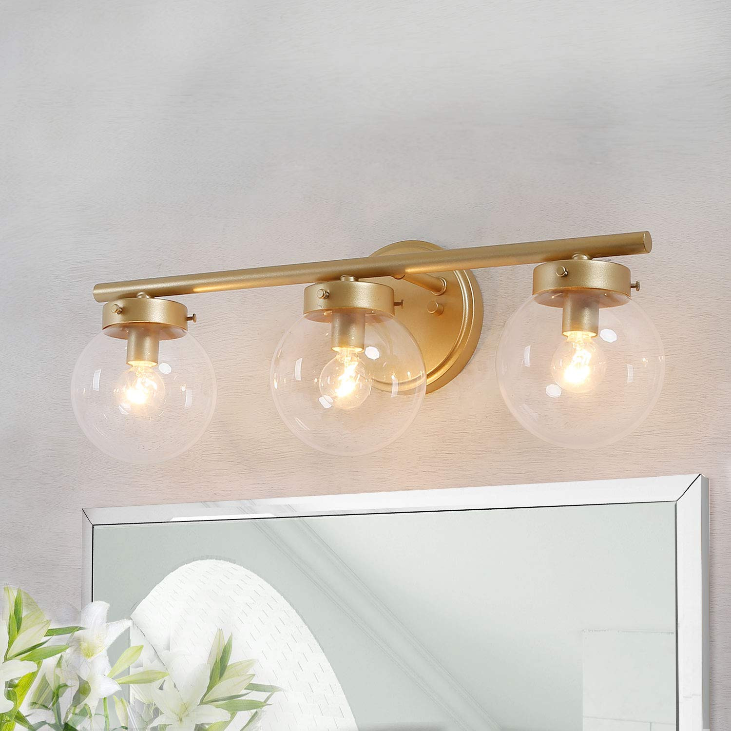 KSANA Bathroom Light Fixtures, Bathroom Vanity Light Fixtures with Clear Globe Glass, 19.5 (L) x ... | Amazon (US)