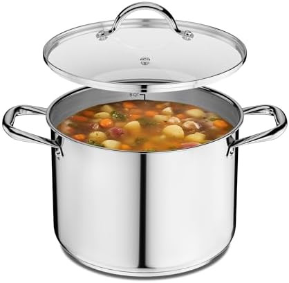 Stainless Steel Stockpot with Tempered Glass Lid 8 Quart, Durable 18/0 Stainless Steel, Impact-Bo... | Amazon (US)