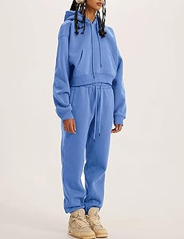 Kissonic Women's Fleece Jogger Sets 2 Pieces Sweatsuits Outfits Crop Top Hoodies Jogger Pants | Amazon (CA)