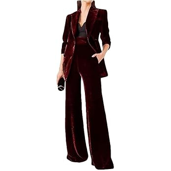 Women's 2 Piece Velvet Suit Office Work Suit Notch Lapel Double Breasted Blazer Pants Business Su... | Amazon (US)