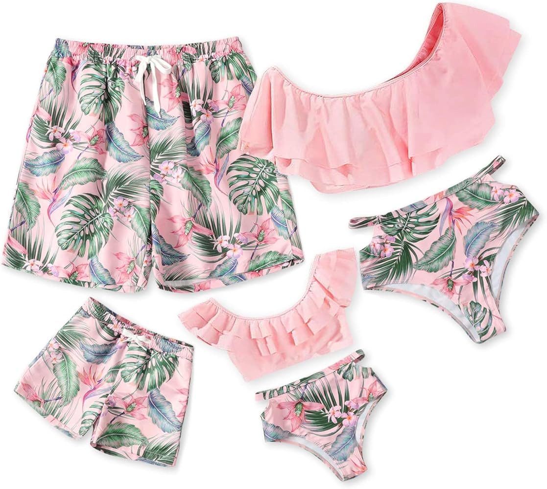 IFFEI Family Matching Swimsuits Two Pieces Ruffles Bikini Set Mommy and Me Bathing Suits | Amazon (US)