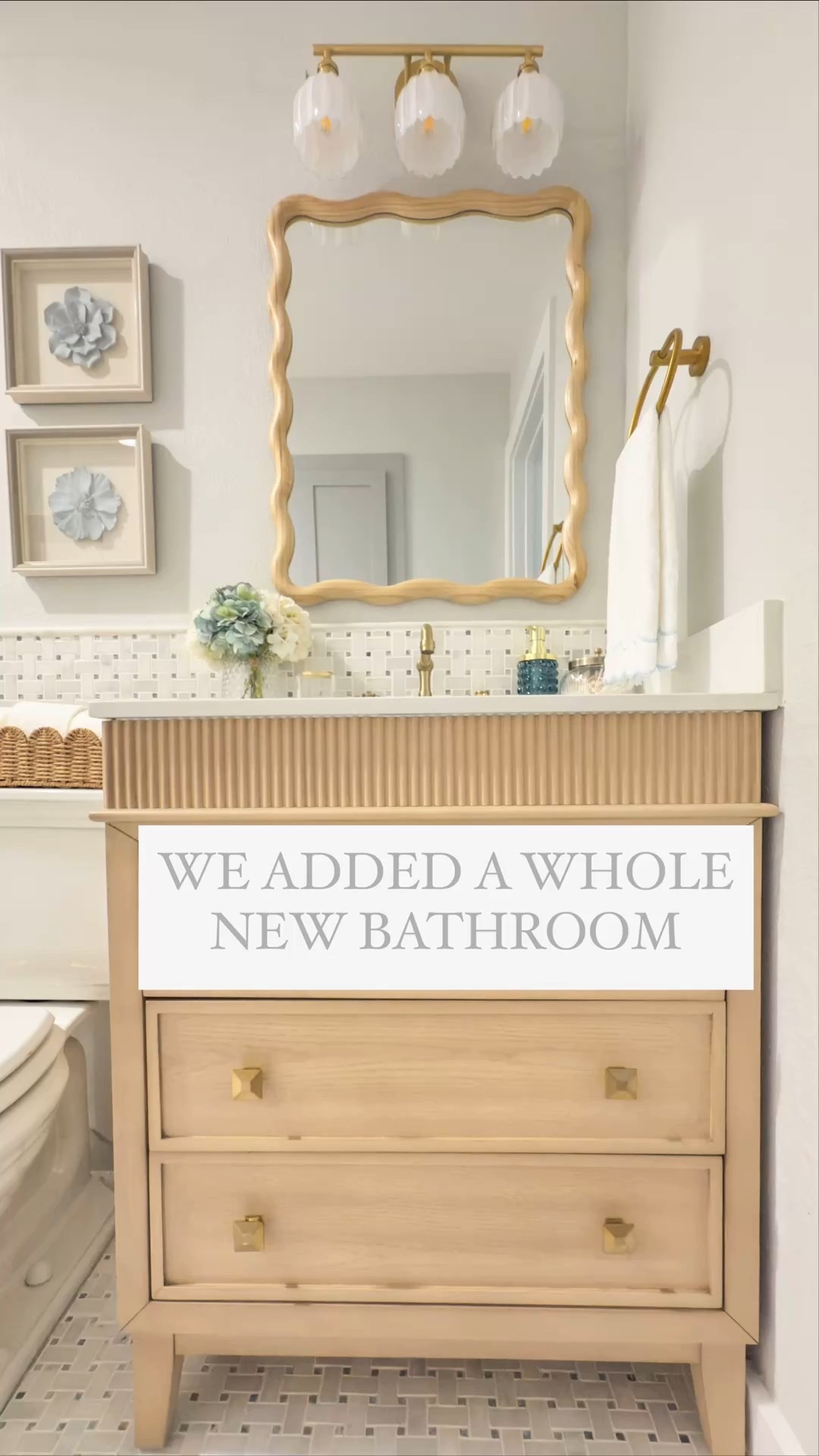 Guest Bathroom Favorites 🛁
Classic brass fixtures, scalloped details, and timeless textures all came together to give our guest bathroom a fresh, elevated feel. I rounded up every item I used—from the scalloped mirror to the blue glass soap pump—right here for you.

Featured Finds:
• Scalloped wall mirror
• Fluted wood vanity
• Brushed gold faucet + TP holder
• Arched glass shower panel
• Gold tulip vanity light
• Blue textured soap pump
• Faux floral arrangement
• Woven bath basket
• Sculptural white stool
• Scalloped towels + rug
• Classic white toilet

#LTKFinds #LTKBathroom #ClassicStyle #ScallopedDetails #GoldBathroom #GuestBathroom #LTKHome #HomeInspo


#LTKStyleTip #LTKHome #LTKSeasonal
