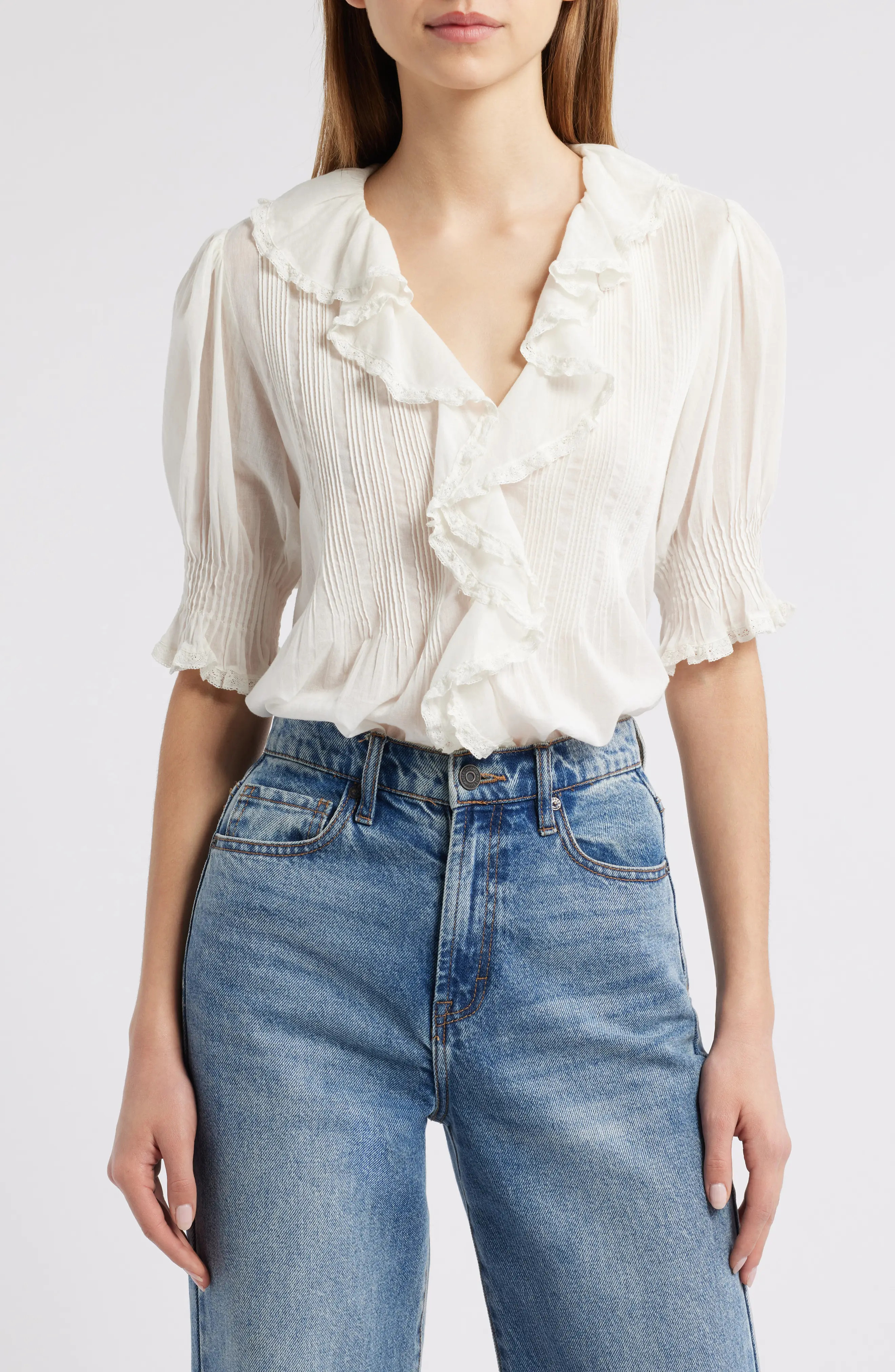 DÔEN Henri Organic Cotton Voile Top in Salt at Nordstrom, Size X-Large | Nordstrom