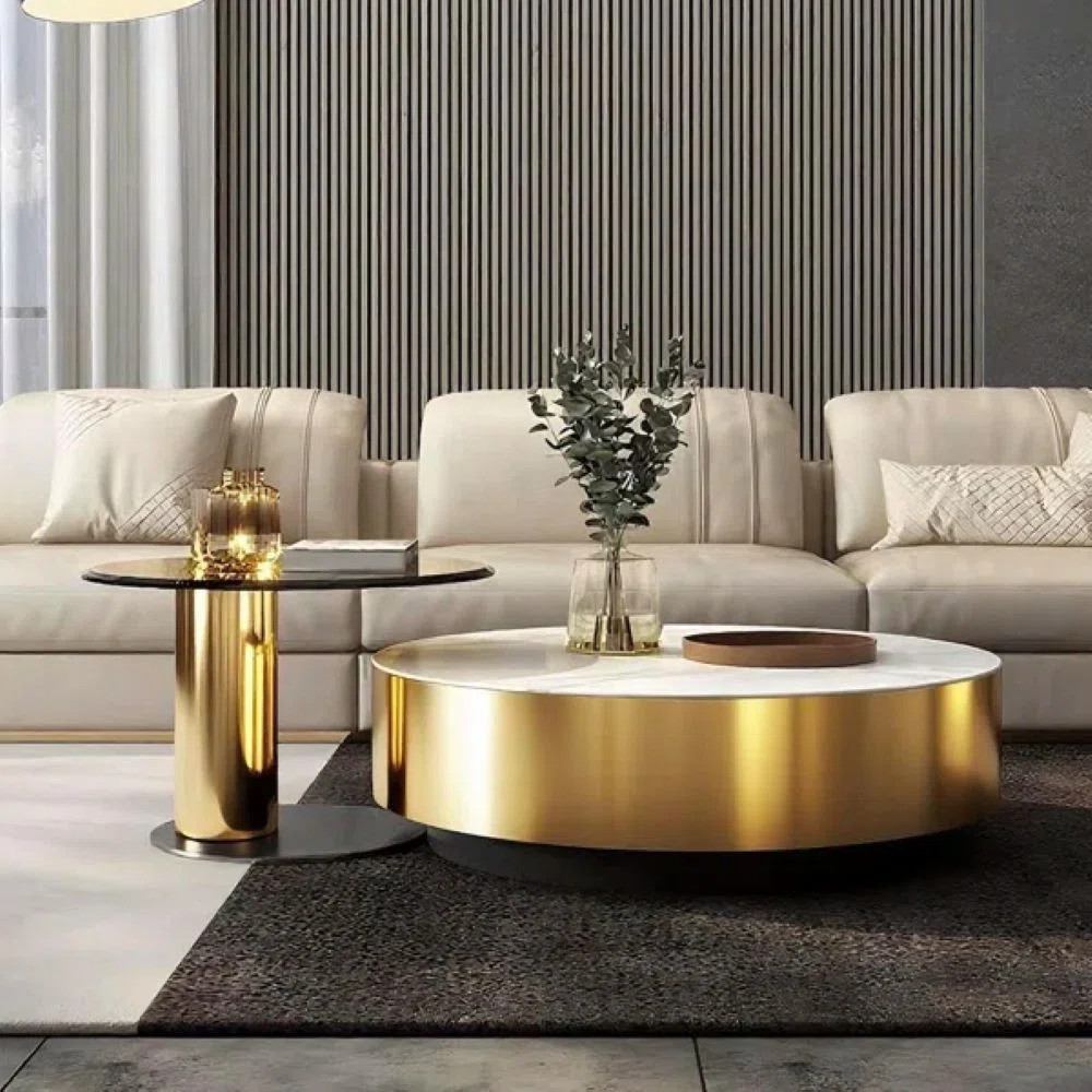 Ninah Fully Assembled, Modern Light Luxury Round Nesting Coffee Table With 1 Drawer, Gold Base&Gl... | Wayfair North America