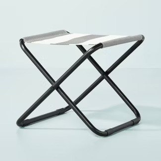 Foldable Outdoor Ottoman - Black/White Stripes - Hearth & Hand™ with Magnolia | Target