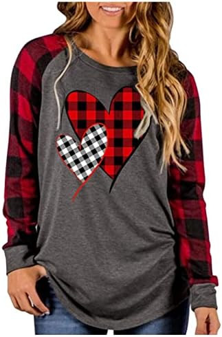 MHTOR Valentines Shirts Women Buffalo Plaid Love Heart Graphic Tees Letter Print Long Sleeve Tops... | Amazon (US)