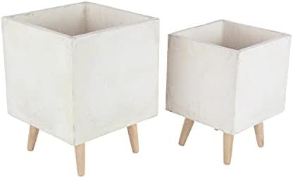 Deco 79 46471 Square Fiber Clay and Wood Planters (Set of 2), 15" x 18", White/Lightbrown | Amazon (US)