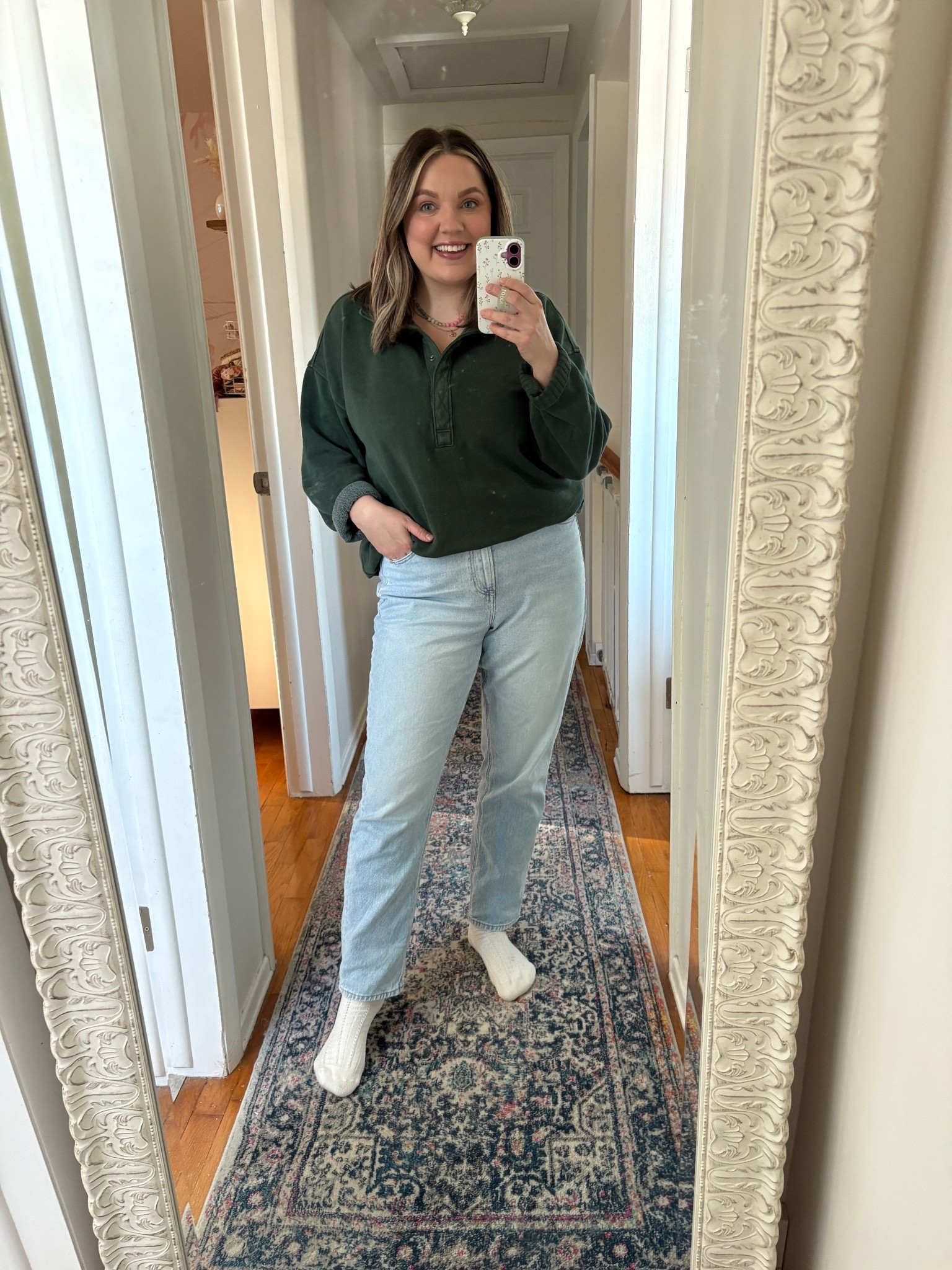 Freaking obsessed with the oh snap aerie sweatshirt. They’re the perfect weight for layering. Warm, but not bulky. and look great with jeans or
Leggings.

Top- small 
Jeans- 14



#LTKSaleAlert #LTKootd #LTKFindsUnder50