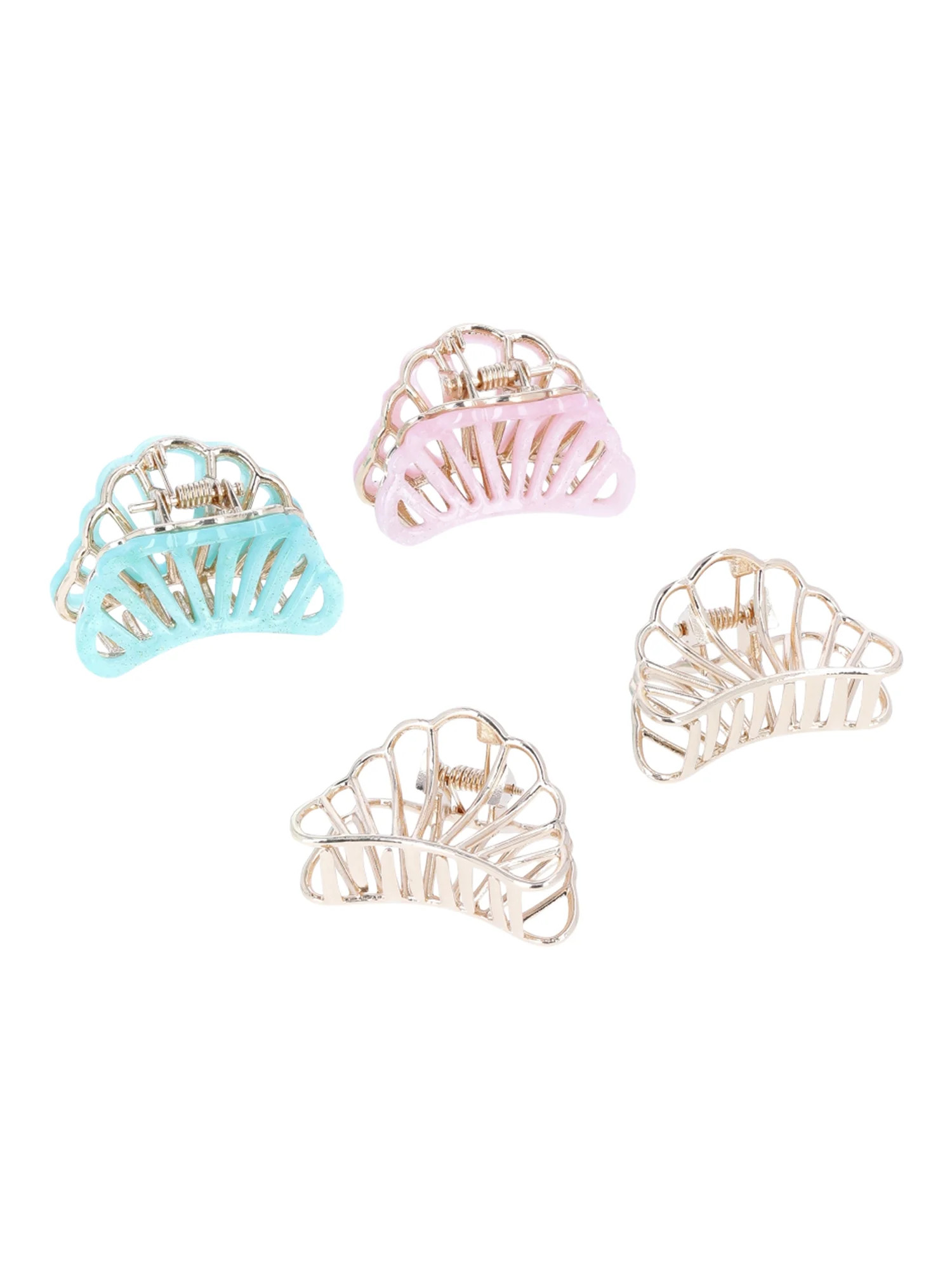 Time and Tru Women’s Mini Shell Hair Claws, 4-Piece, Gold/Multi | Walmart (US)