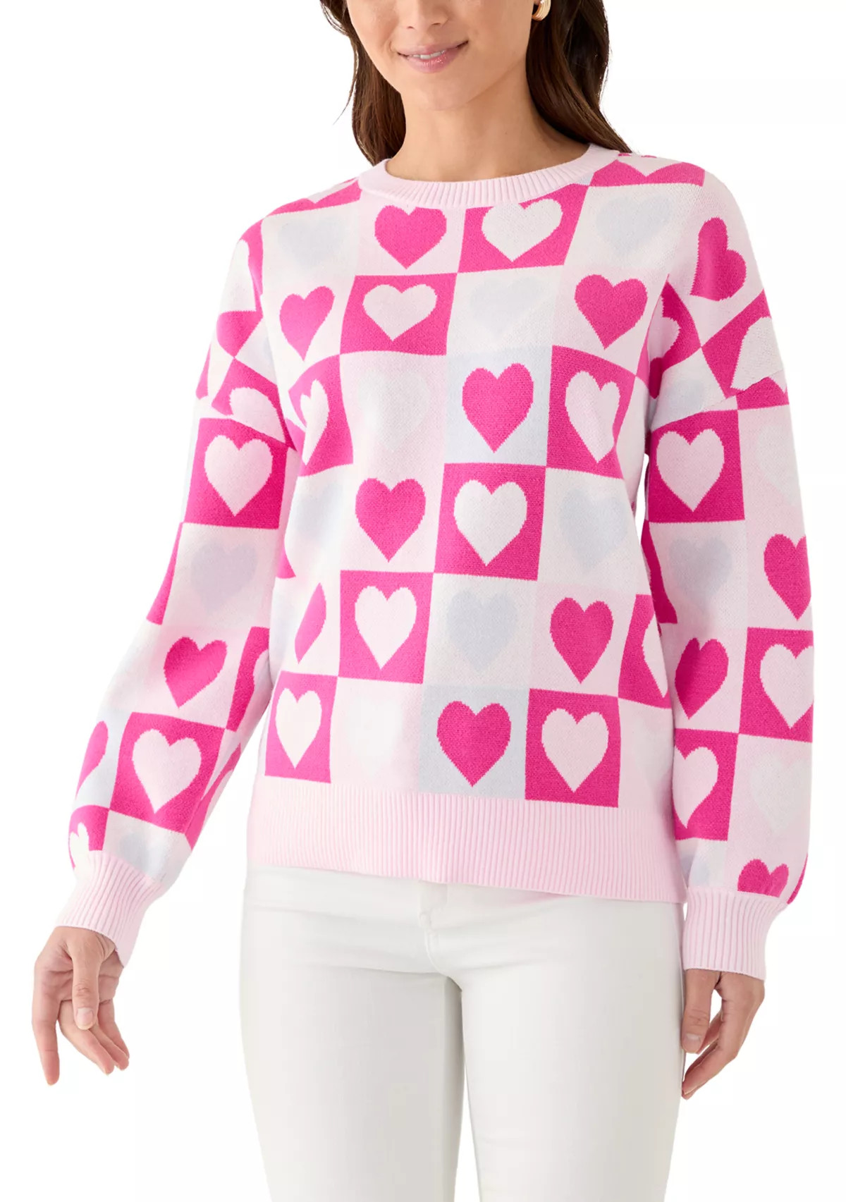 Crown & Ivy™Petite Checkered Heart Print Sweater | Belk